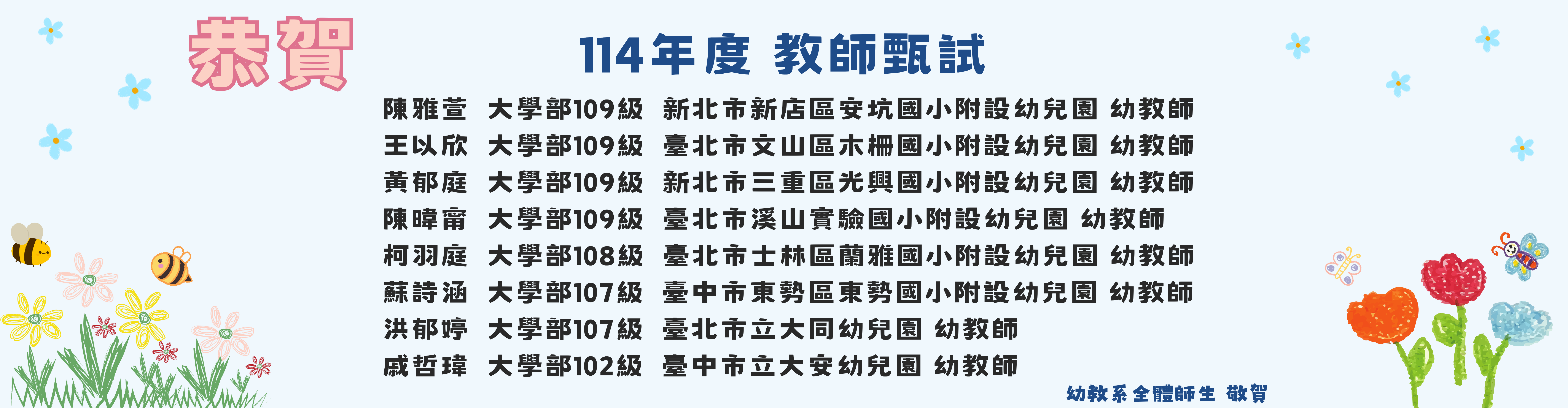 恭賀114年度考取教師甄試榮譽榜。
