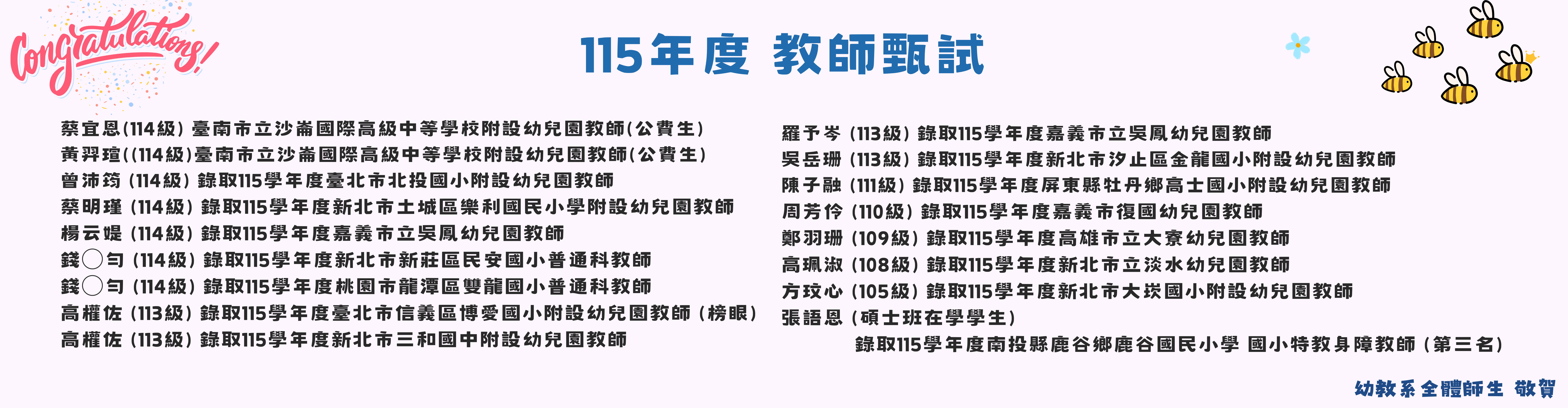 恭賀115年度教師徵試